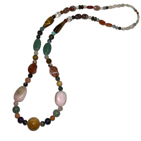Heavy Semi Precious Polished Multi-Stone Long Southwestern Necklace - Picture 1 of 4
